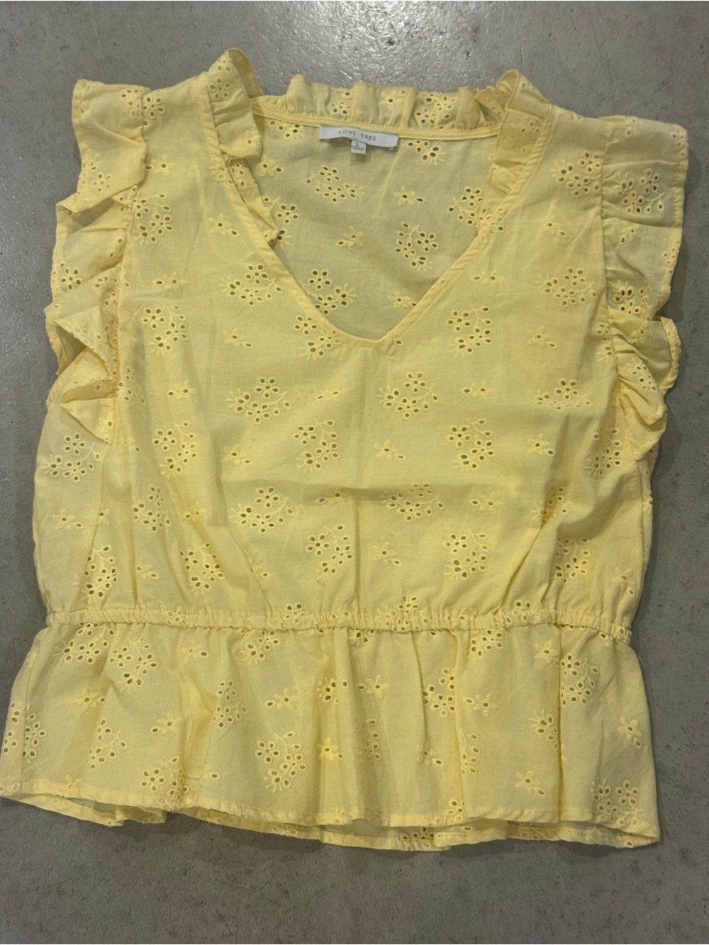 Love Tree Yellow Eyelet Ruffle Peplum Top